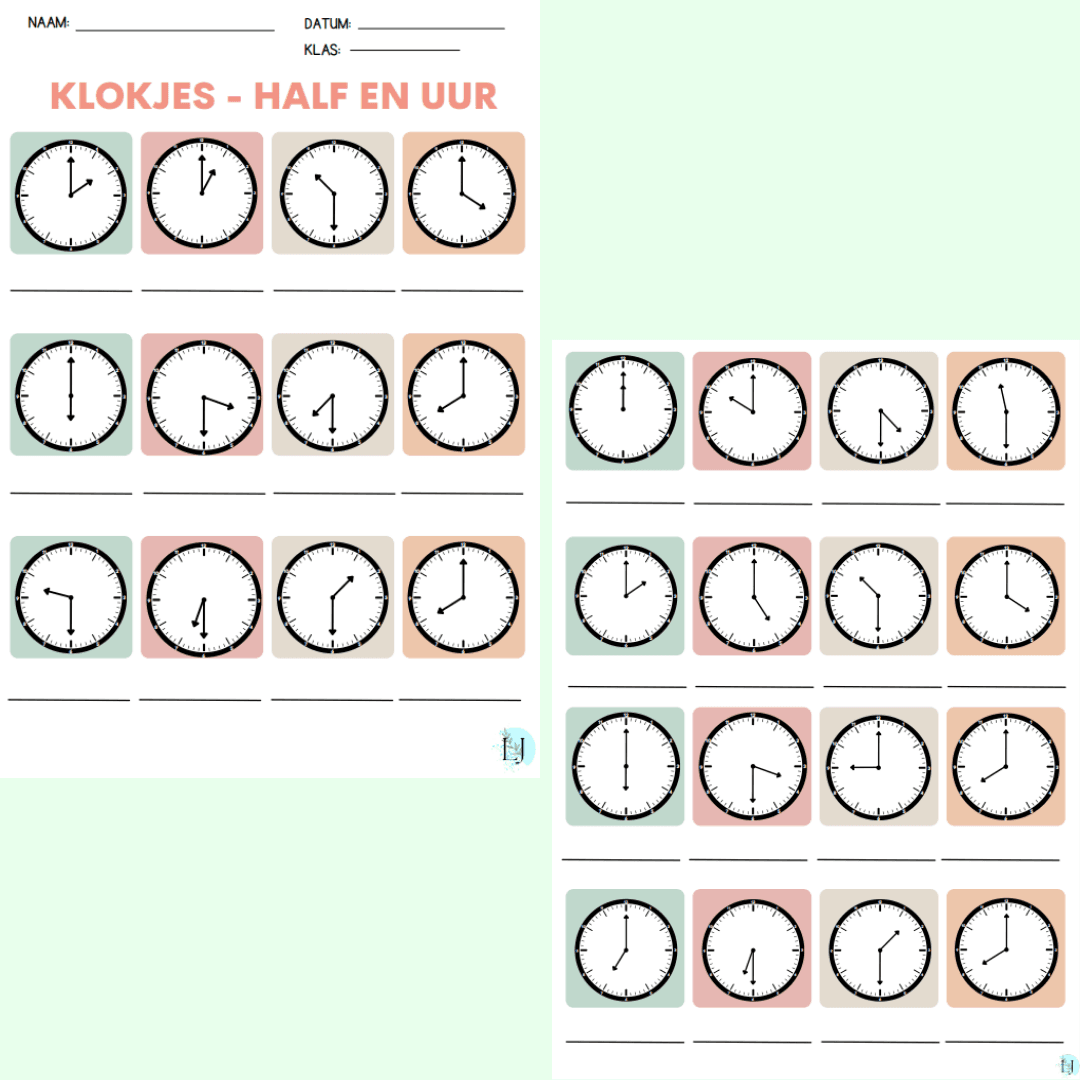 Werkblad kloklezen - half en uur